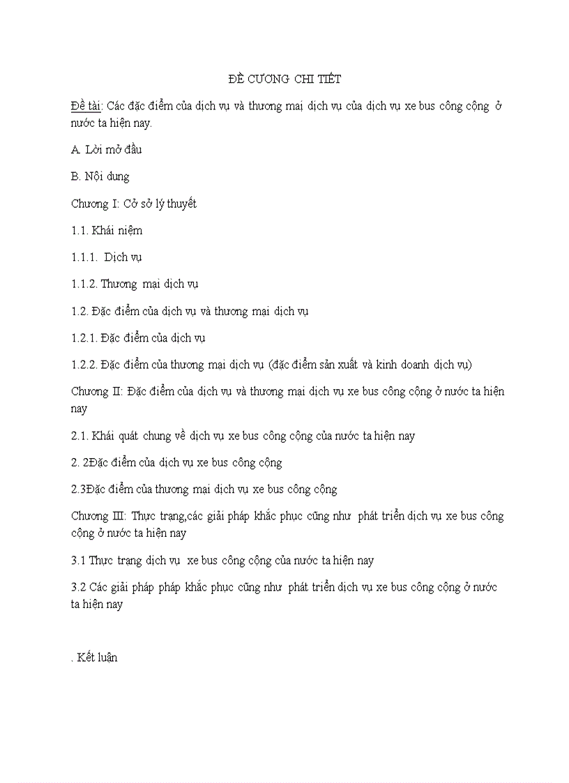 Đặc điểm của dịch vụ và thương maị dịch vụ của dịch vụ xe bus công cộng ở nước ta hiện nay