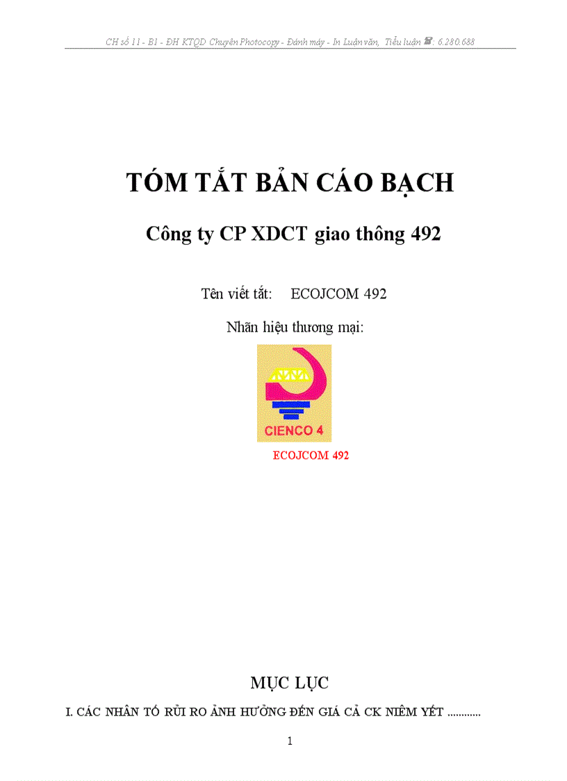 Tóm tắt bản cáo bạch Công ty cô phâ n Xây dựng công trình giao thông 492