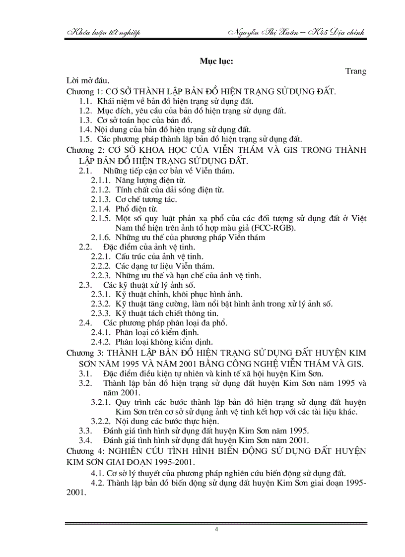 Áp dụng viễn thám và GIS trong nghiên cứu biến động sử dụng đất huyện Kim Sơn tỉnh Ninh Bình giai đoạn 1995 200