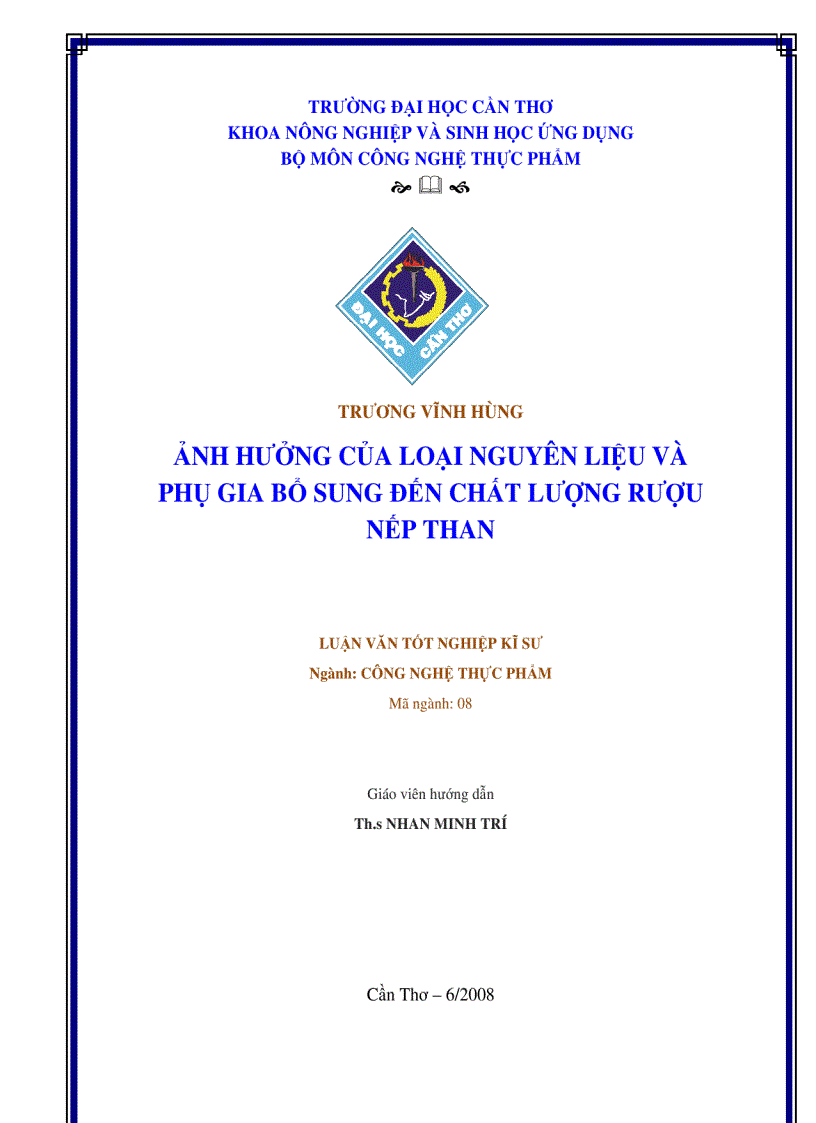 Ảnh hưởng của loại nguyên liệu và phụ gia bổ sung đến chất lượng rượu nếp than