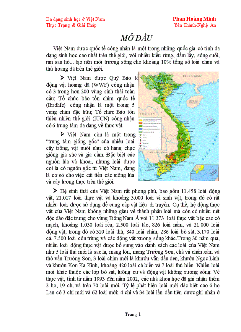 Đa dạng sinh học ở Việt Nam Thực Trạng Giải Pháp