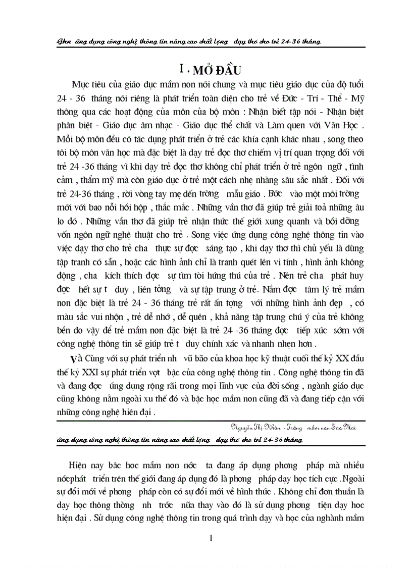 Ứng dung CNTT nâng cao chất lượng trẻ mầm non SKKN