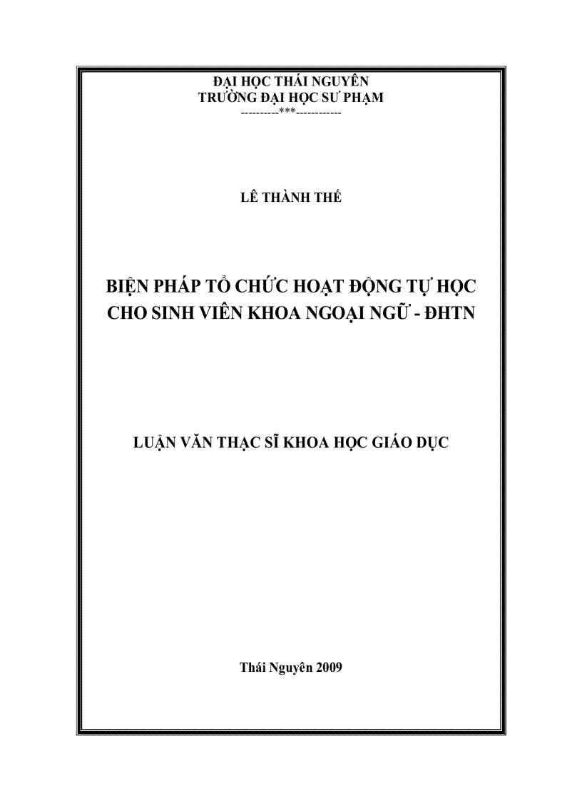 Biện pháp tổ chức hoạt động tự học cho sinh viên khoa Ngoại Ngữ ĐHTN