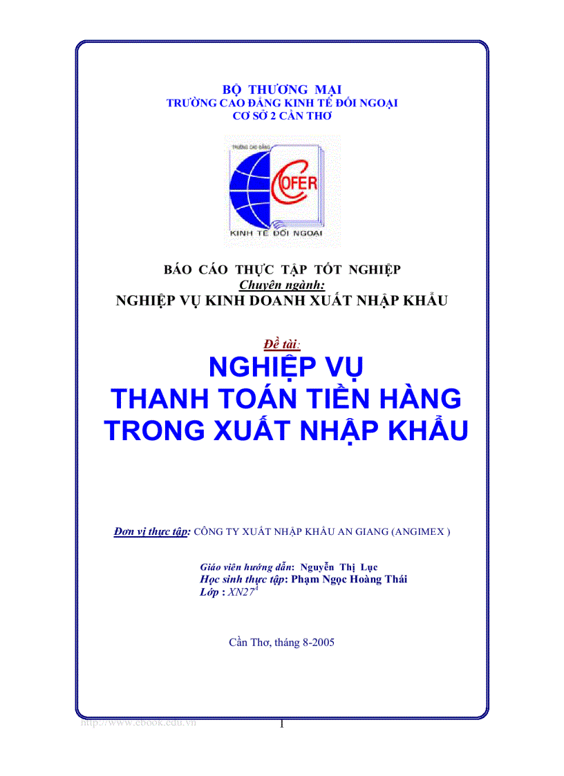 Nghiệp vụ thanh toán tiền hàng trong xuất nhập khẩu