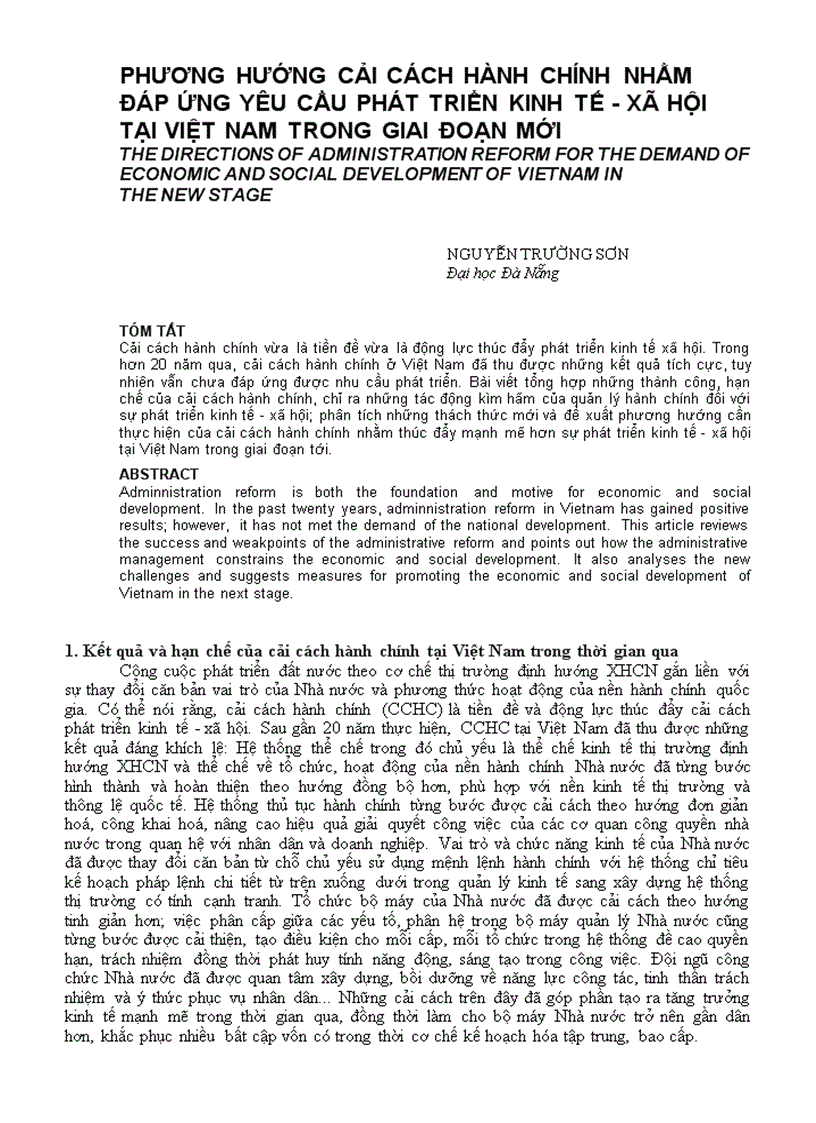 Phương hướng cải cách hành chính nhằm đáp ứng yêu cầu phát triển kinh tế xã hội tại việt nam trong giai đoạn mới