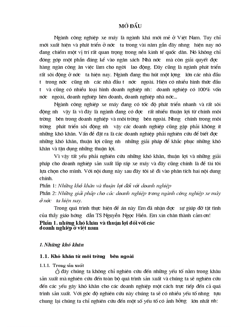 Những khó khăn thuận lợi và những giải pháp cho Doanh nghiệp sản xuất lắp ráp xe máy ở Việt Nam