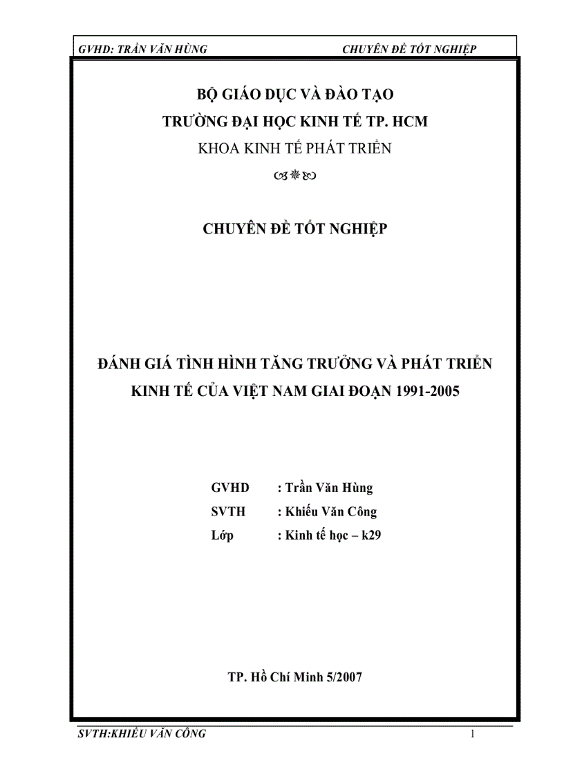 Đánh giá tình hình tăng trưởng và phát triển kinh tế của Việt Nam giai đoạn 1991 2005