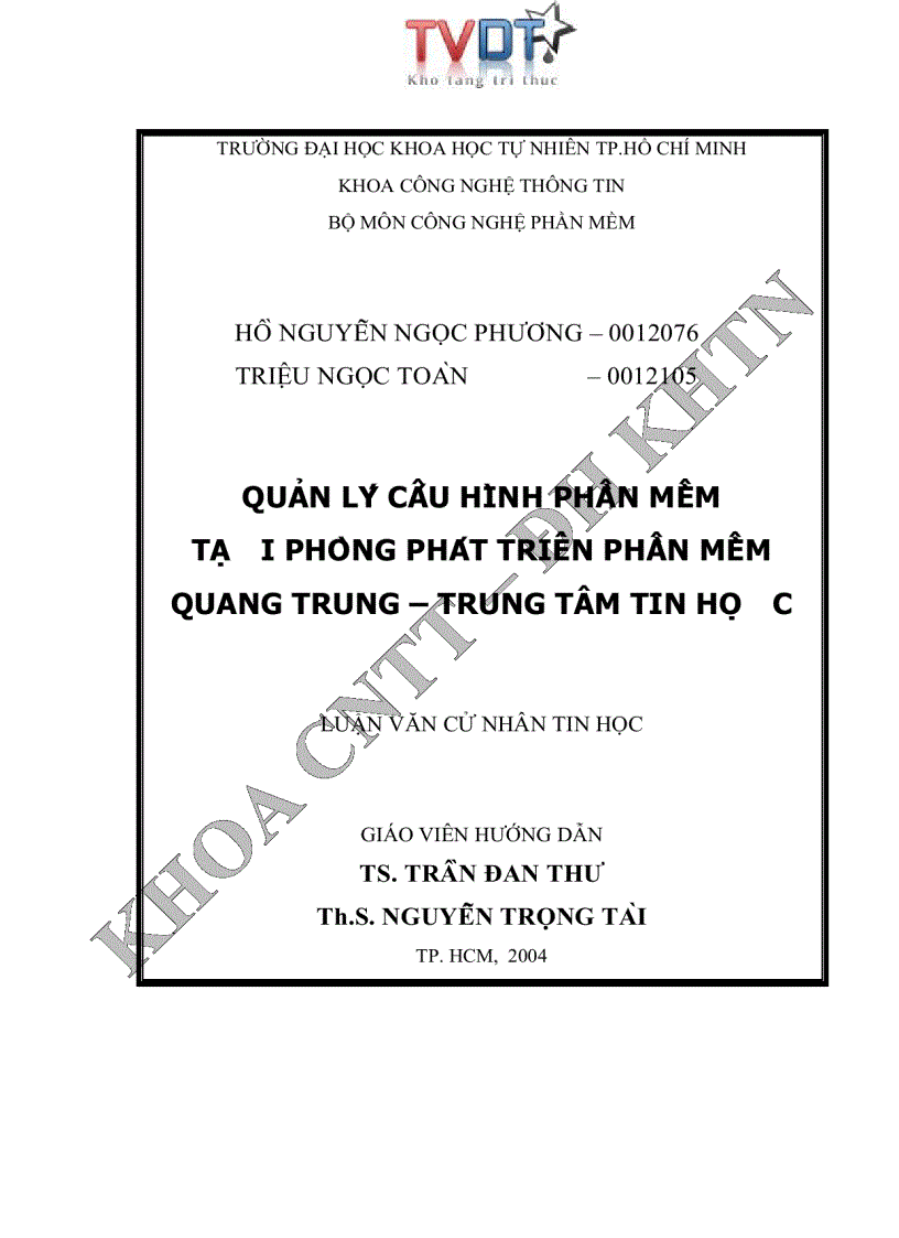 Quản lý cấu hình phần mềm tại phòng phát triển phần mềm Quang Trung trung tâm tin học