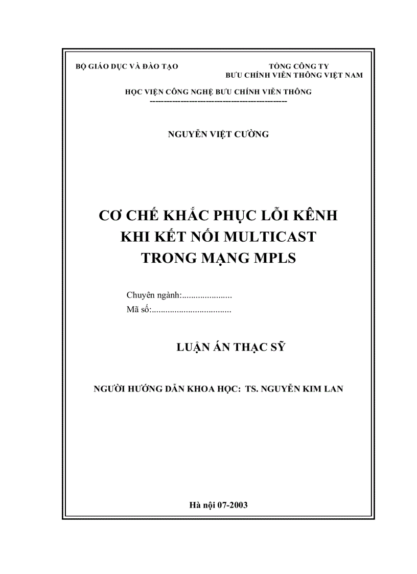 Cơ chế khắc phục lỗi kênh khi kết nối Multicast trong mạng MPLS