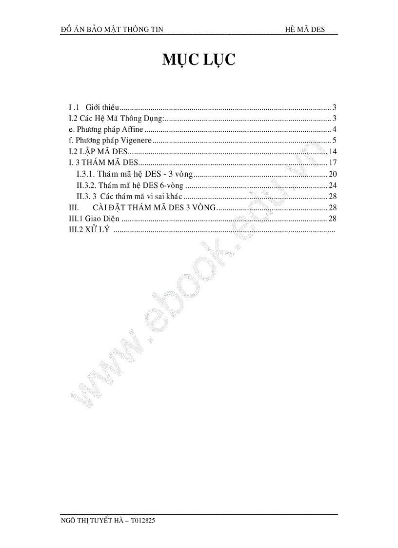 Đồ án về bảo mật thông tin Hệ mã DES