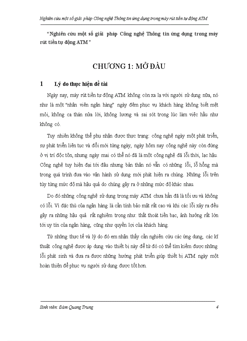 Nghiên cứu một số giải pháp Công nghệ Thông tin ứng dụng trong máy rút tiền tự động ATM
