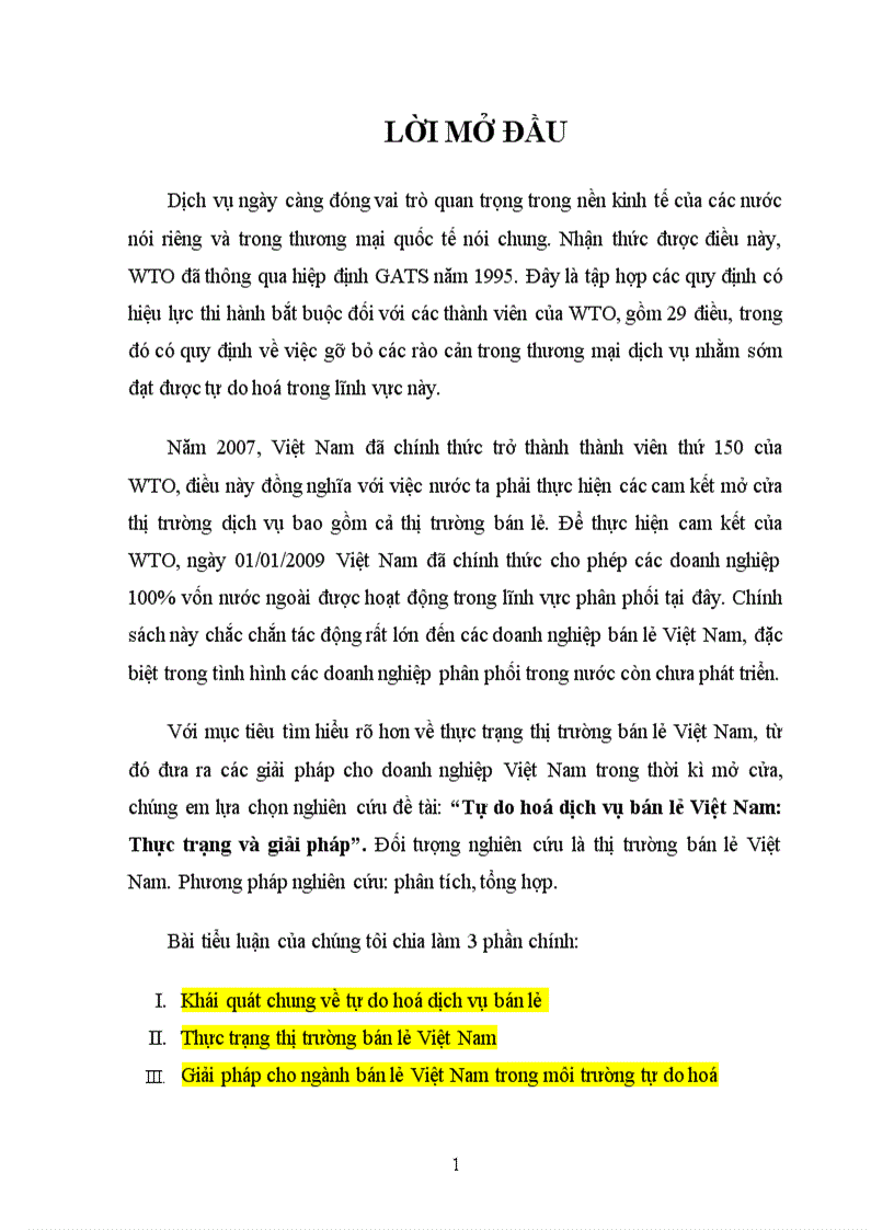 Tự do hoá dịch vụ bán lẻ Việt Nam Thực trạng và giải pháp