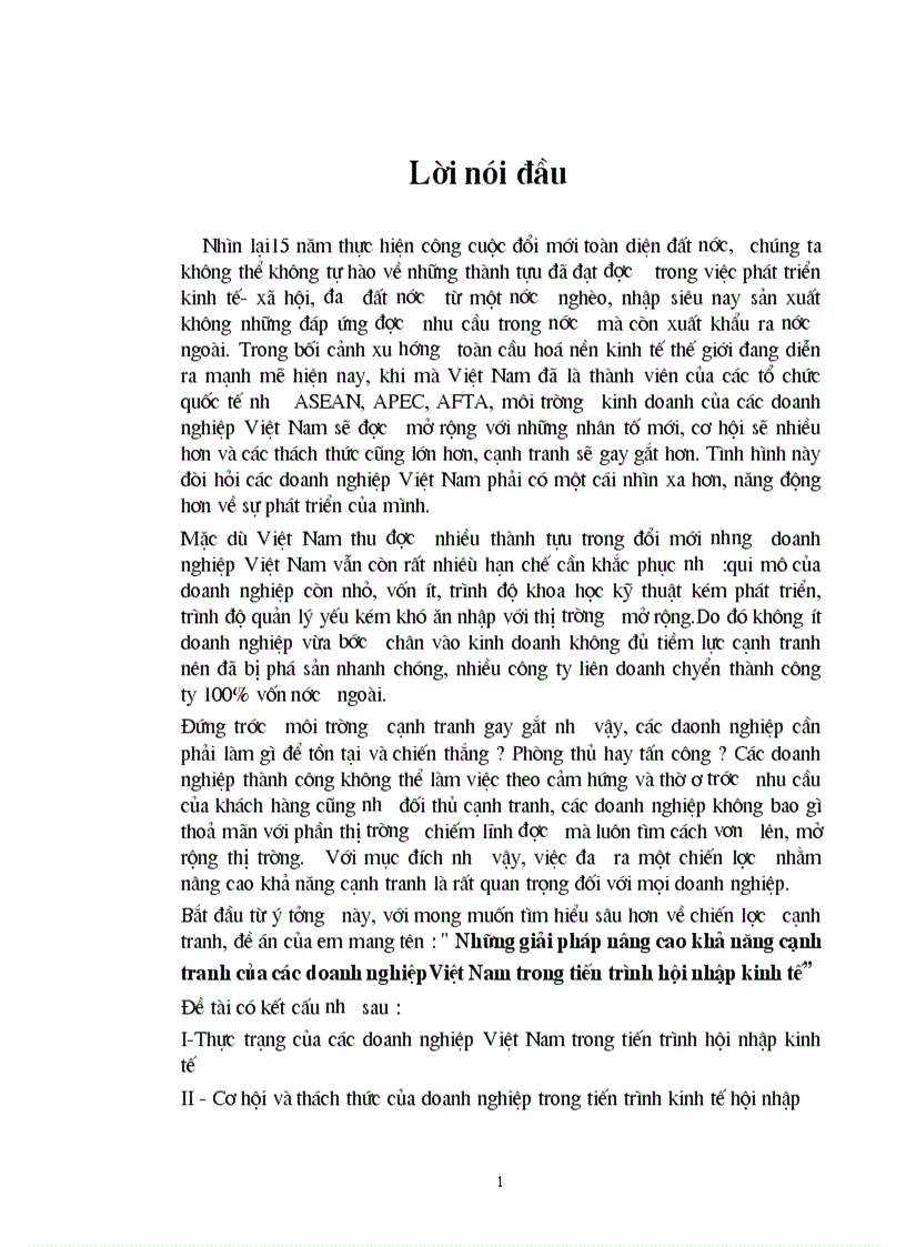 Những giải pháp nâng cao khả năng cạnh tranh của các doanh nghiệpViệt Nam trong tiến trình hội nhập kinh tế