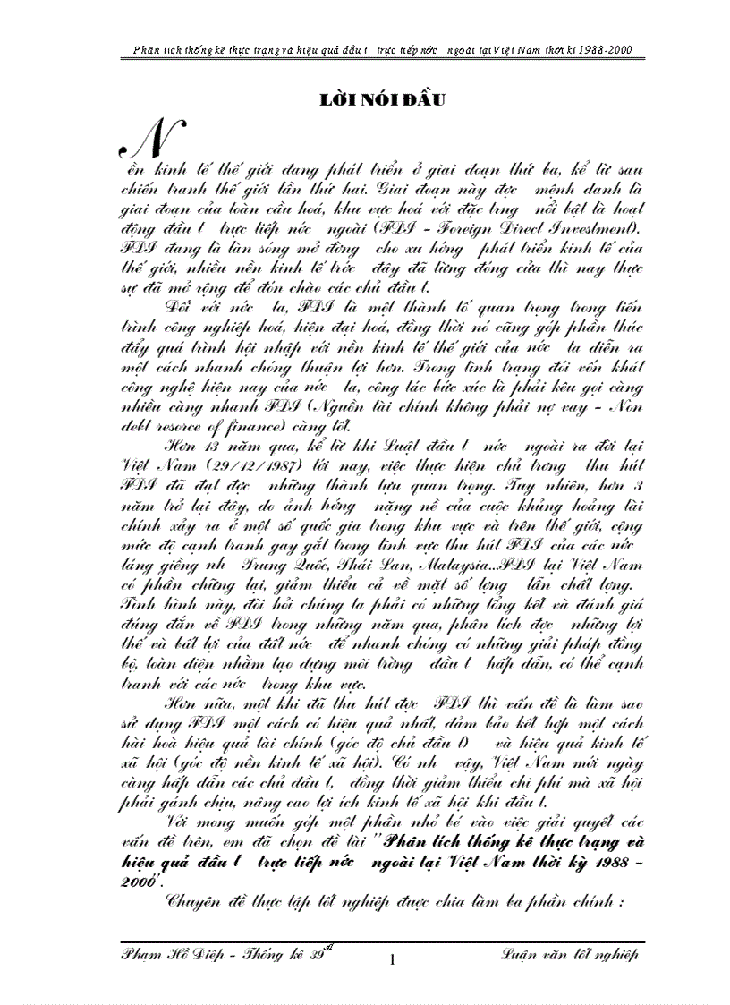 Phân tích thống kê thực trạng và hiệu quả đầu tư trực tiếp nước ngoài tại Việt Nam thời kỳ 1988 2000