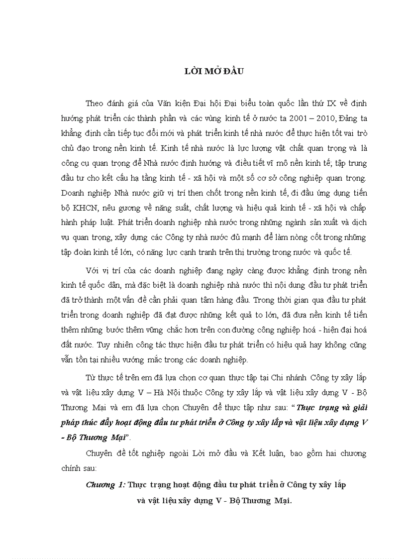 Thực trạng và giải pháp thúc đẩy hoạt động đầu tư phát triển ở Công ty xây lắp và vật liệu xây dựng V Bộ Thương Mại