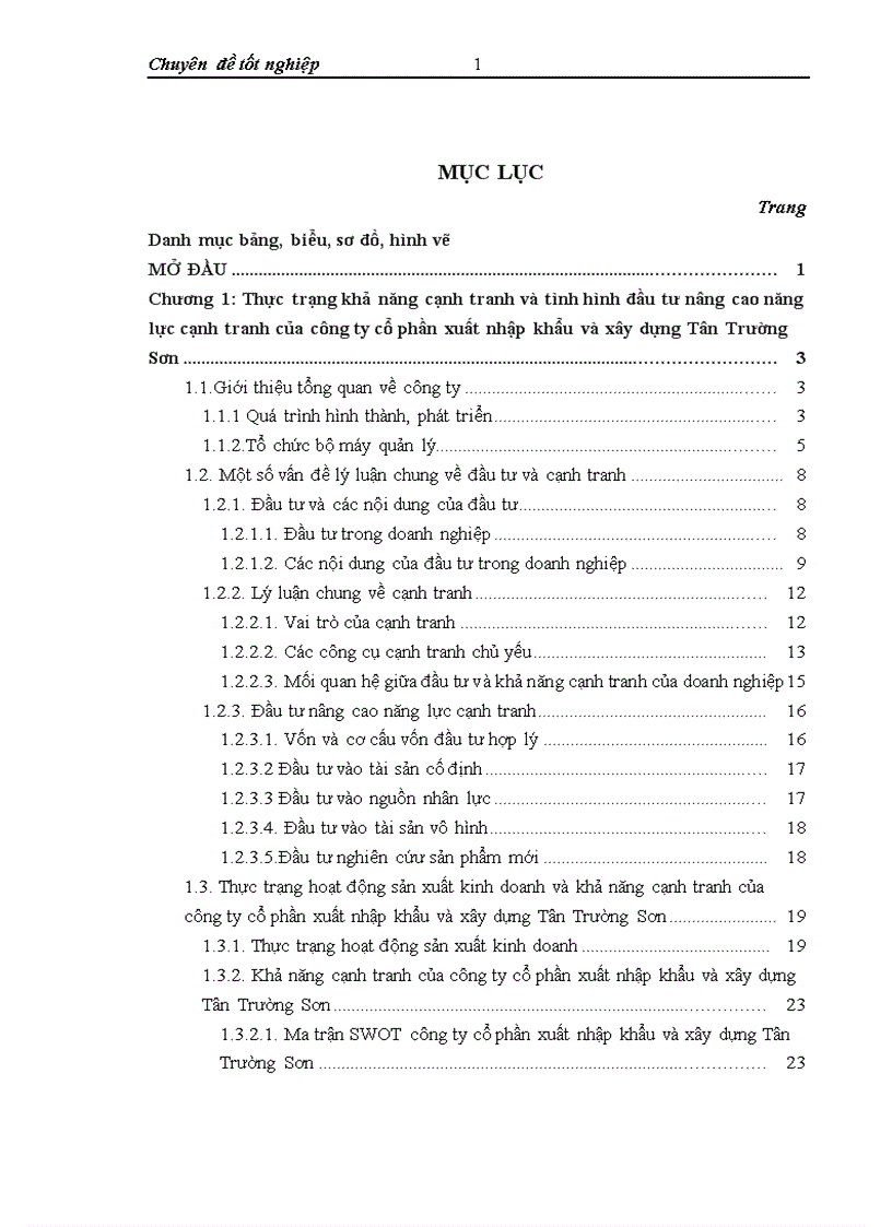 Thực trạng và giải pháp đầu tư nâng cao năng lực cạnh tranh ở công ty cổ phần xuất nhập khẩu và xây dựng Tân Trường Sơn