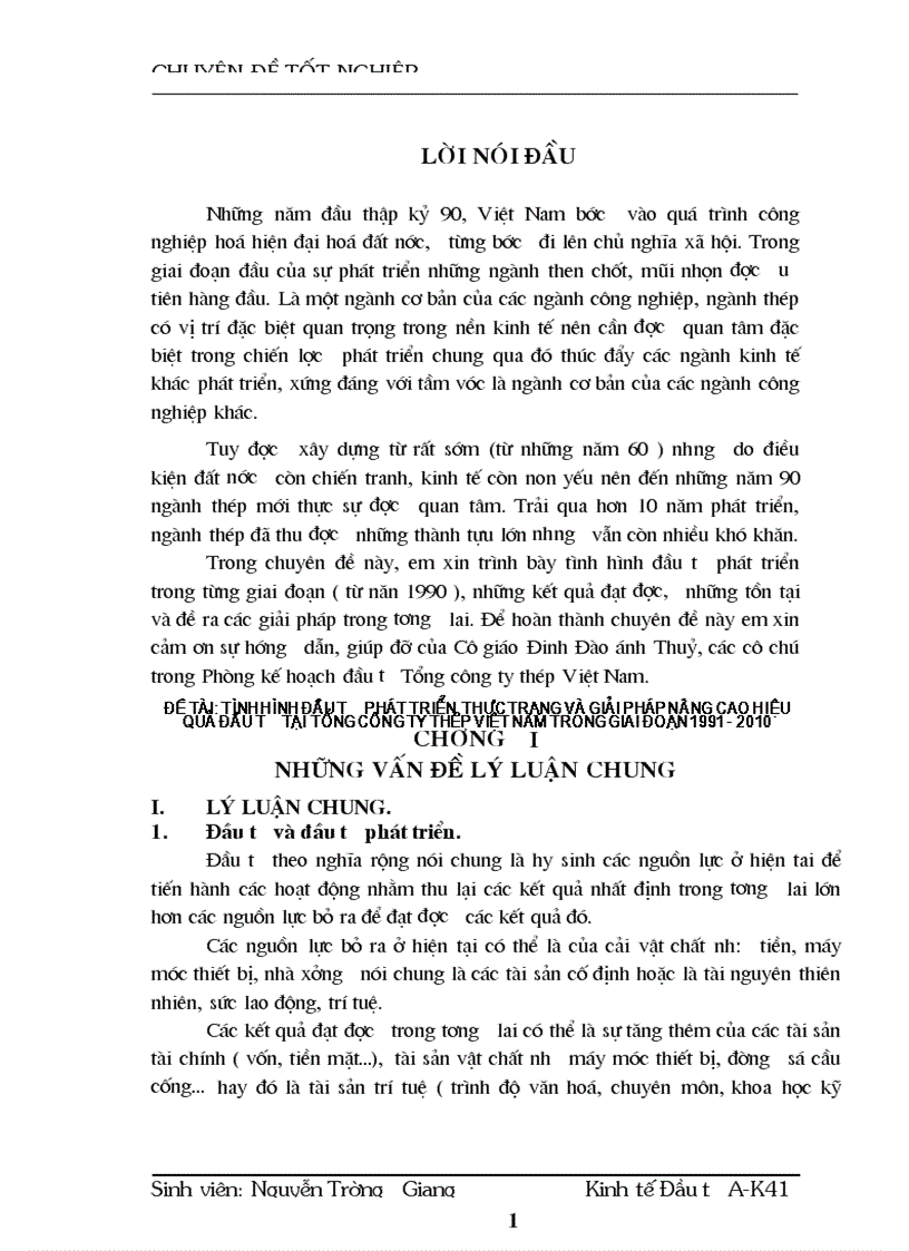 Tình hình đầu tơ phát triển thực trạng và giải pháp nâng cao hiệu quả đầu tơ tại tổng công ty thép Việt Nam trong giai đoạn 1991 2010
