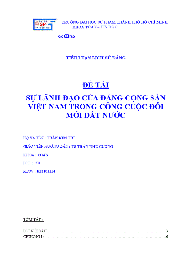 Sự lãnh đạo của đảng cộng sản việt nam trong công cuộc đổi mới đất nước