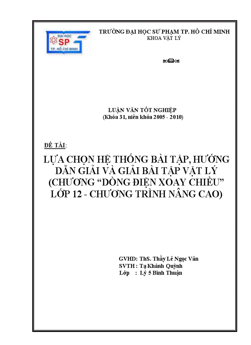 Lựa chọn hệ thống bài tập hướng dẫn giải và giải bài tập vật lý về dòng điện xoay chiều