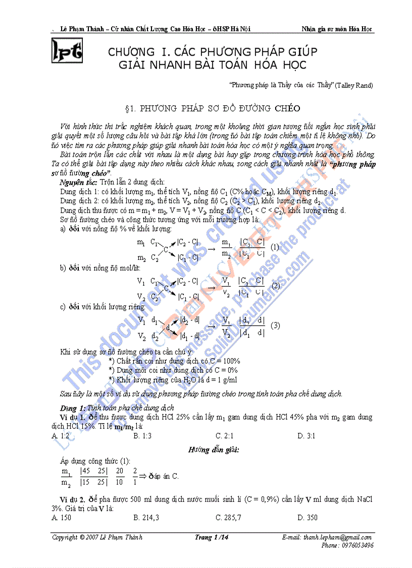 Các phương pháp giúp giải nhanh bài toán hóa học