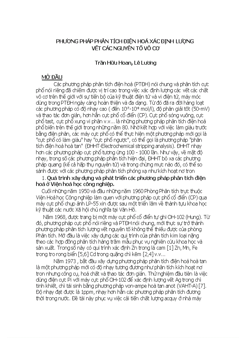 Phương pháp phân tích điện hóa xác định lượng vết các nguyên tố vô cơ