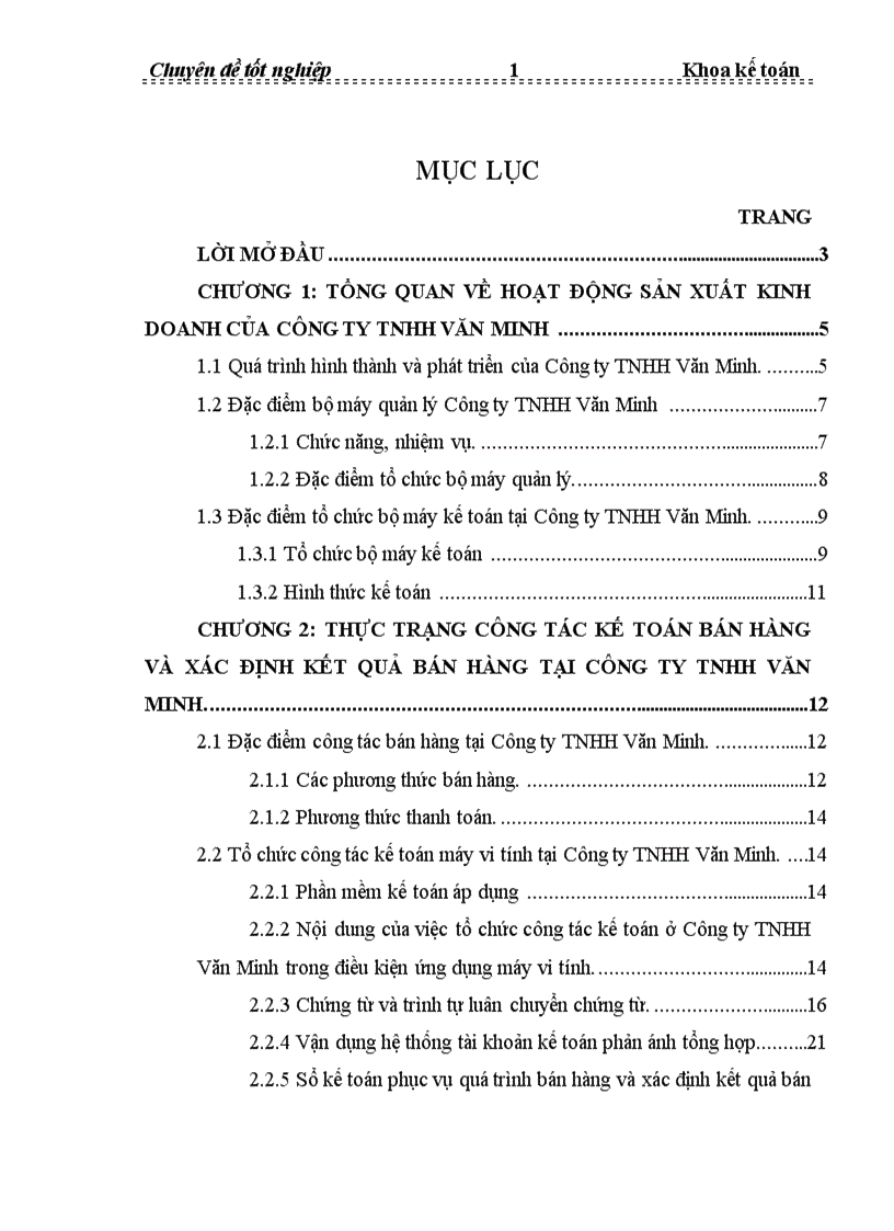 Tổ chức hạch toán kế toán bán hàng và xác định kết quả kinh doanh tại Công ty TNHH Văn Minh