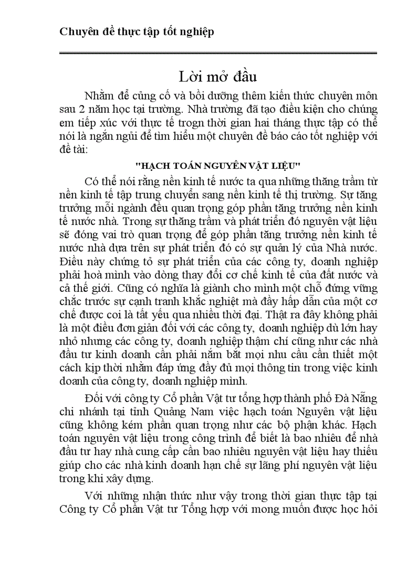 Công tác hoạt động kinh doanh và công tác hạch toán nvl tại chi nhánh công ty cổ phần vật tư tổng hợp đà nẵng tại quảng nam