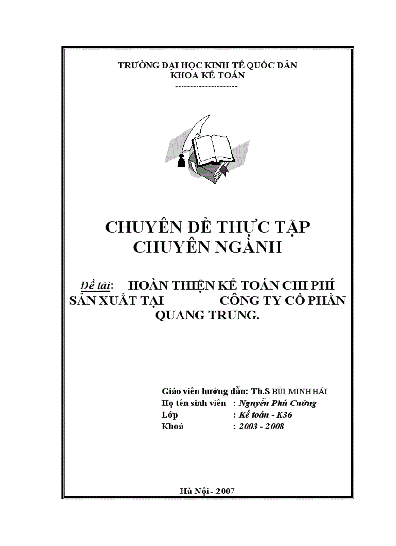 Hoàn thiện kế toán chi phí sản xuất tại Công ty Cổ phần Quang Trung