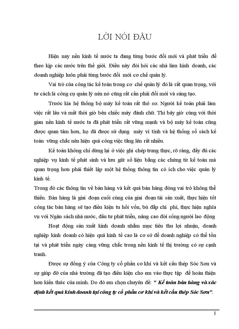 Kế toán bán hàng và xác định kết quả kinh doanh tại công ty cổ phần cơ khí và kết cấu thép Sóc Sơn