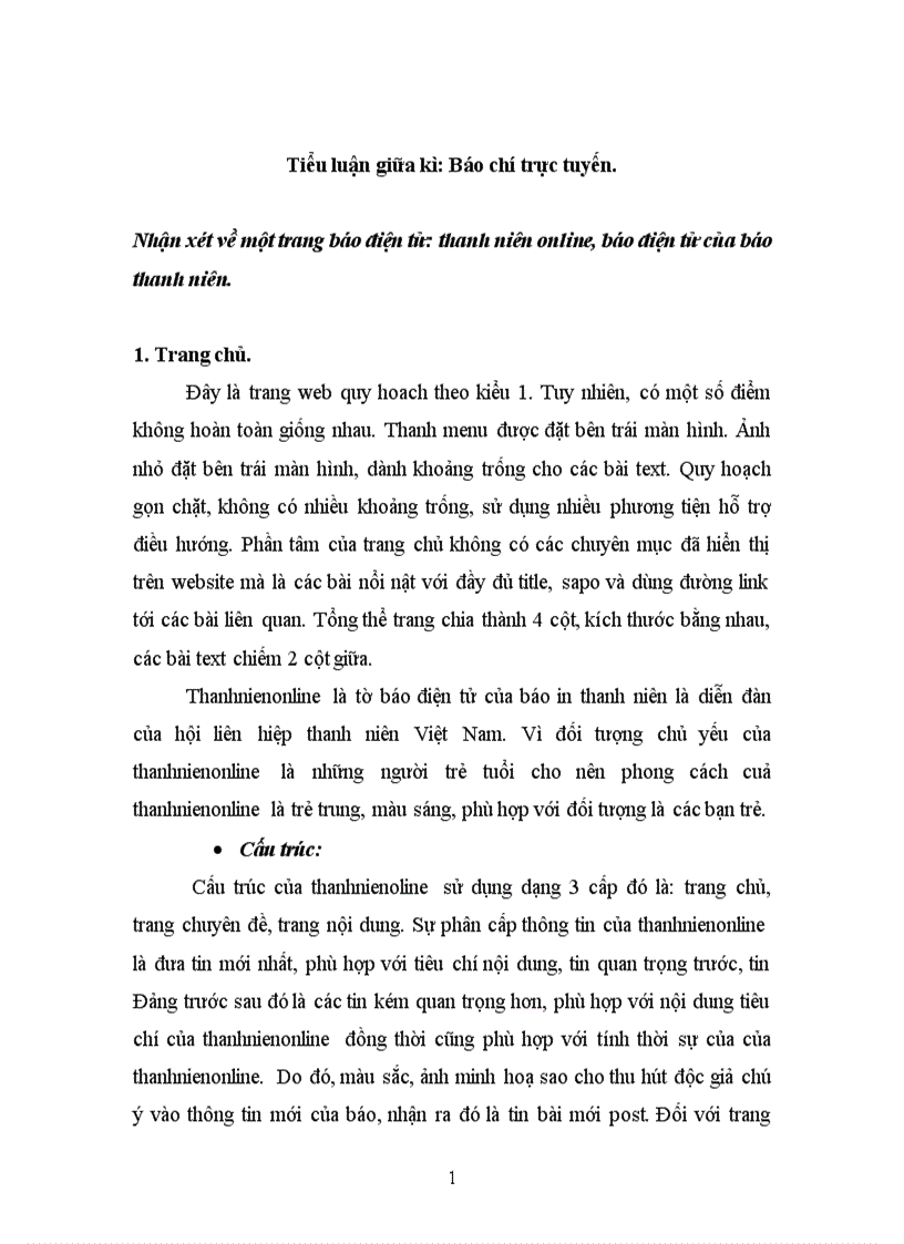 Nhận xét về một trang báo điện tử thanh niên online báo điện tử của báo thanh niên