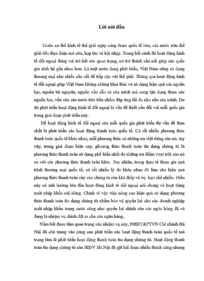 Một số giải pháp và kiến nghị nâng cao hoạt động thanh toán tín dụng chứng từ tại NHĐT PTViệt Nam Chi nhánh Hà Nội