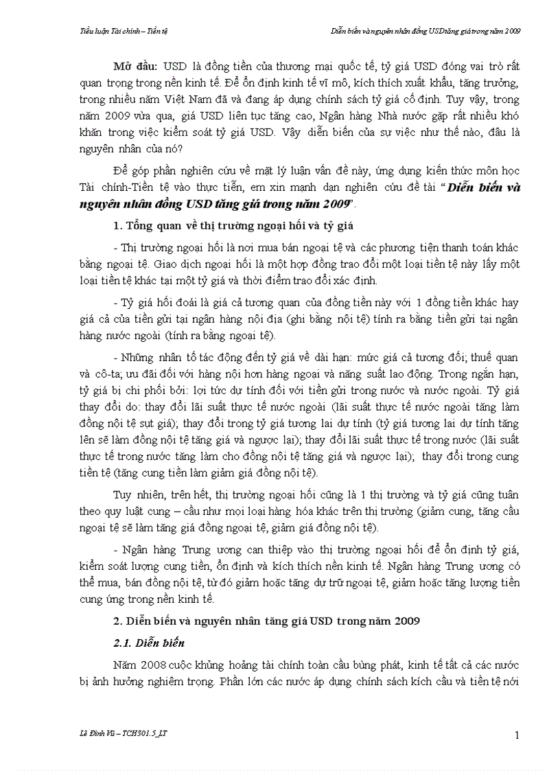 Diễn biến và nguyên nhân đồng USD tăng giá trong năm 2009