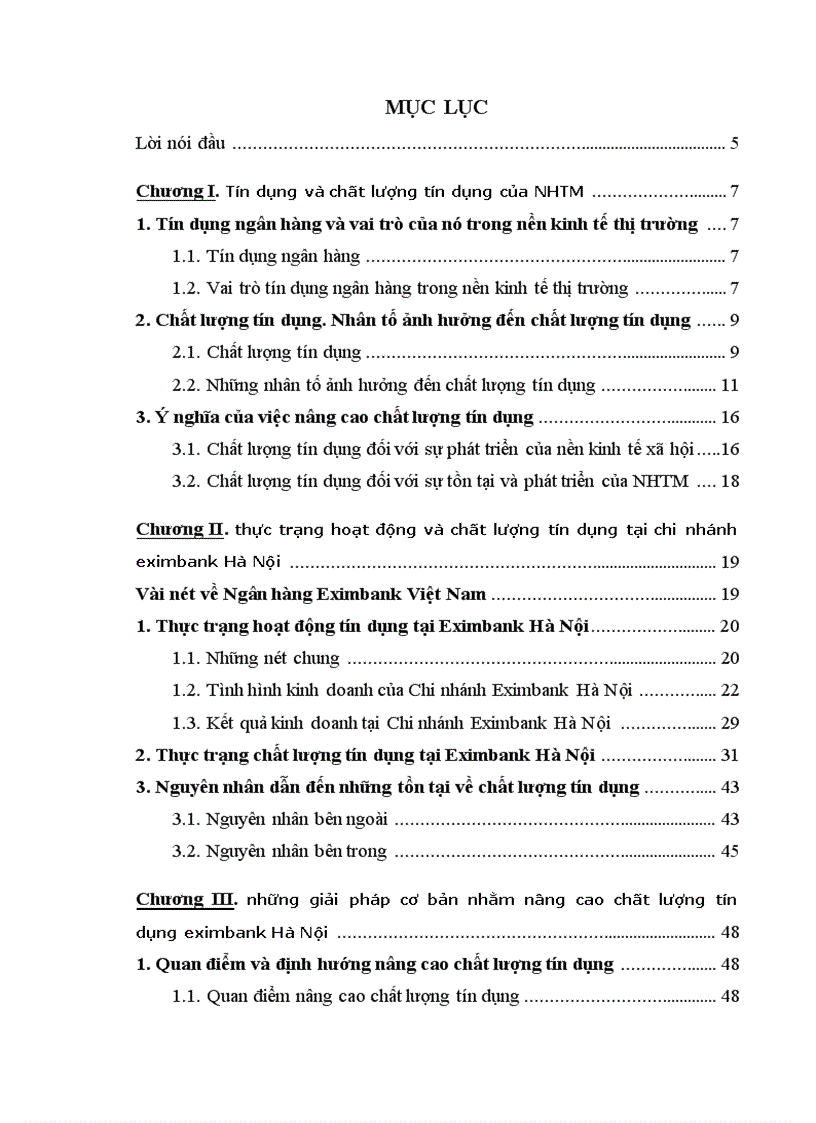 Hiện trạng và giải pháp nhằm nâng cao hoạt động tín dụng tại ngân hàng thương mại cổ phần Eximbank Hà Nội