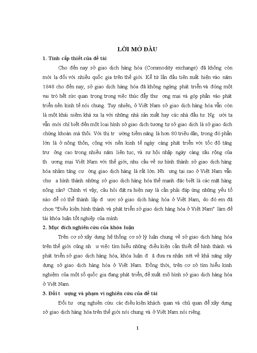 Điều kiện hình thành và phát triển sở giao dịch hàng hóa ở Việt Nam