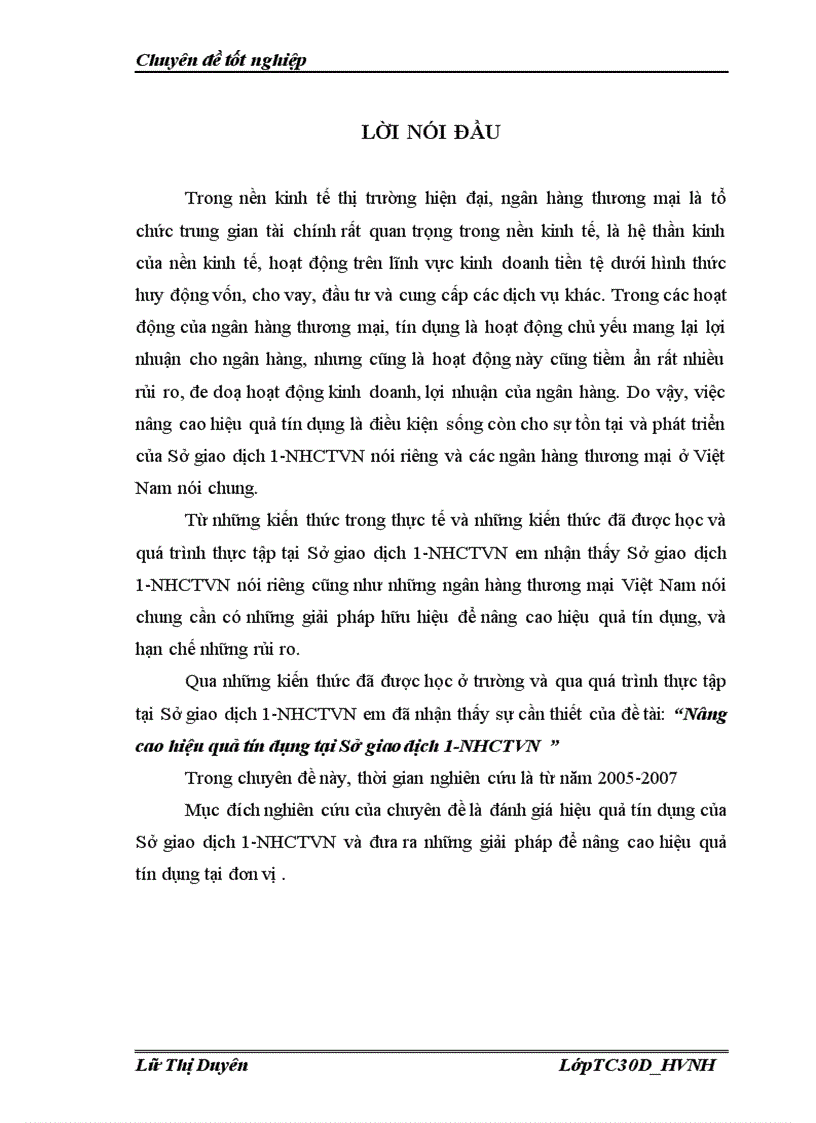 Nâng cao hiệu quả tín dụng tại Sở giao dịch 1 Ngân hàng công thương Việt Nam