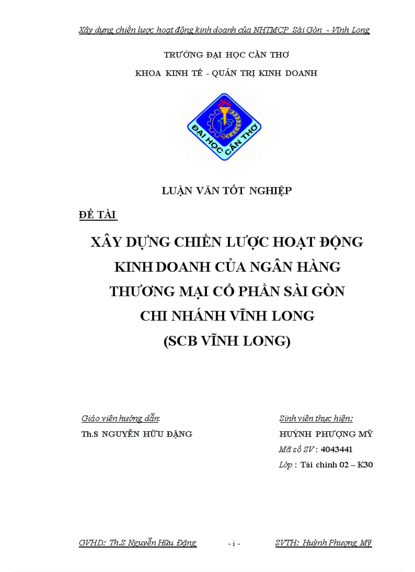 Xây dựng chiến lược hoạt động kinh doanh của ngân hàng thương mại cổ phần sài gòn chi nhánh vĩnh long scb vĩnh long