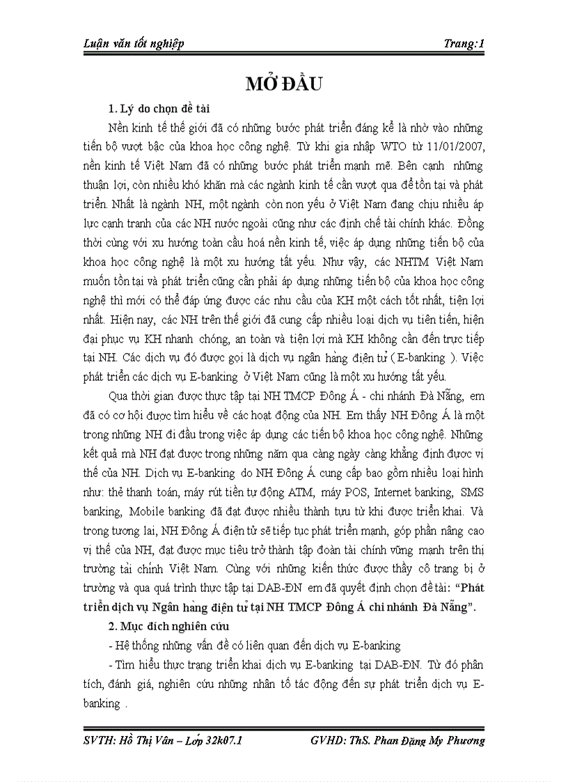 Phát triển dịch vụ Ngân ha ng điê n tư tại NH thương mại cổ phần Đông Á chi nhánh Đà Nẵng