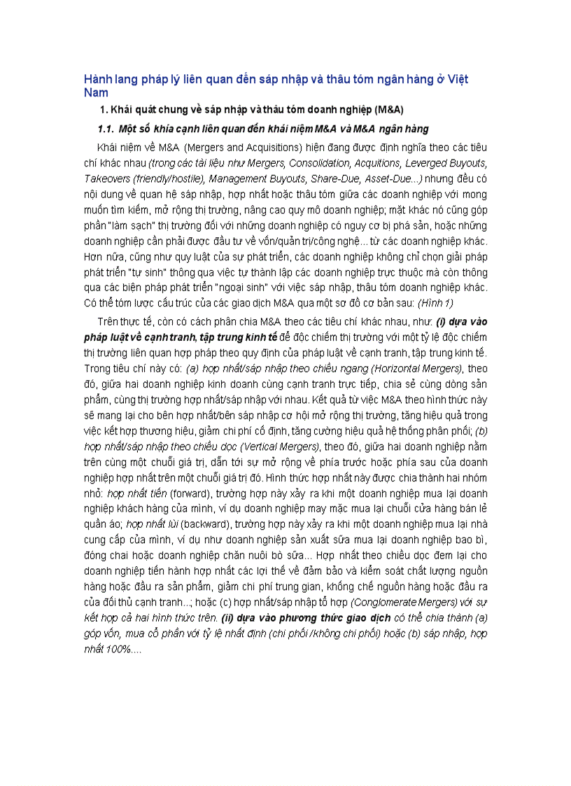 Nghiên cứu hành lang pháp lý liên quan đến sáp nhập và thâu tóm ngân hàng ở Việt Nam