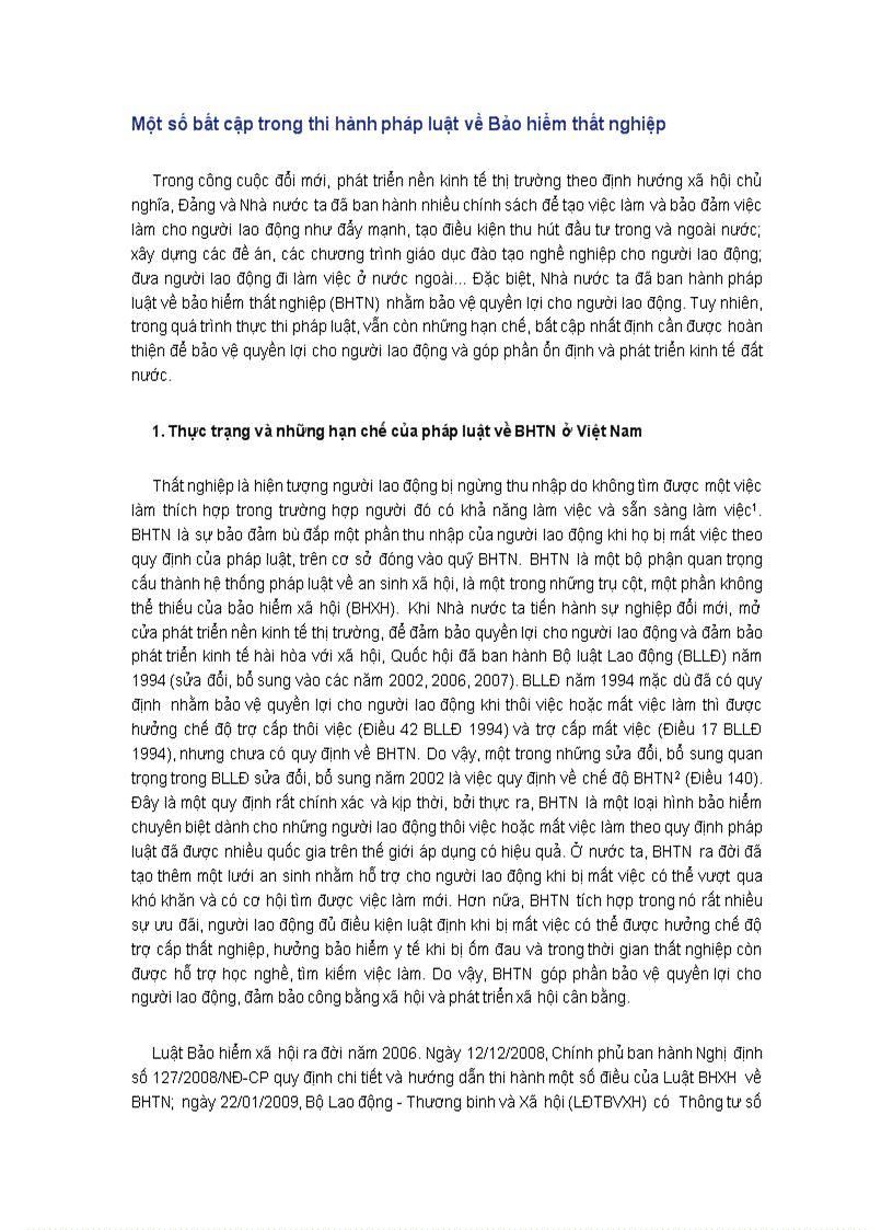 Một số bất cập trong thi hành pháp luật về Bảo hiểm thất nghiệp