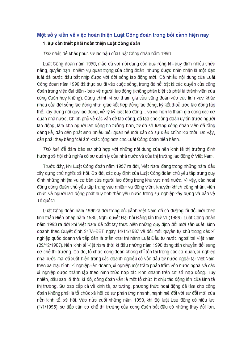 Một số ý kiến về việc hoàn thiện Luật Công đoàn trong bối cảnh hiện nay