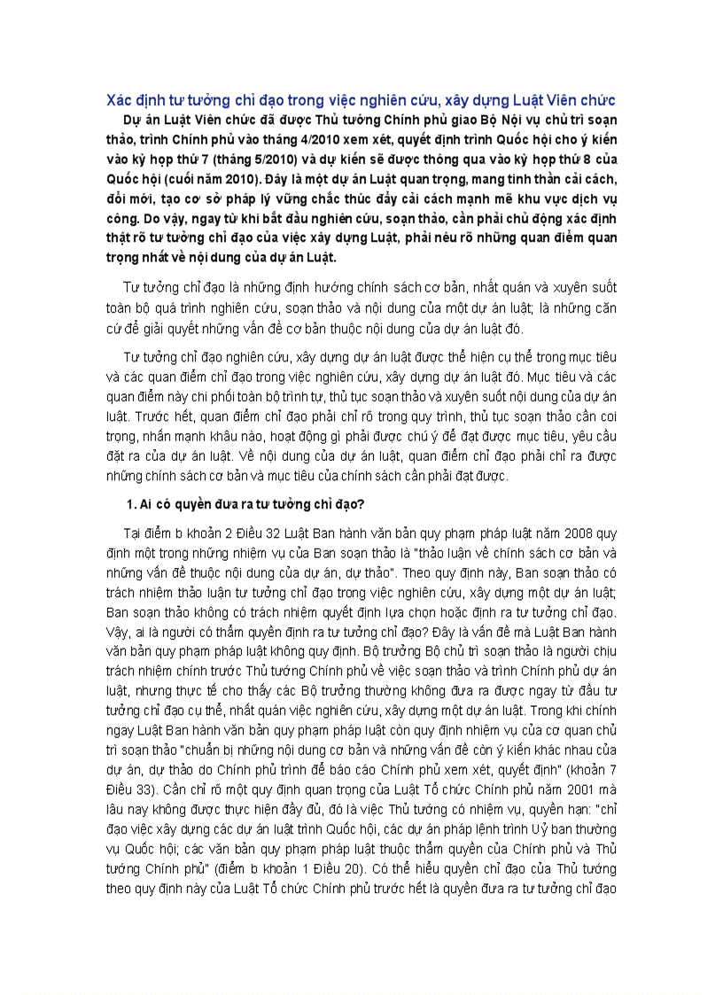 Xác định tư tưởng chỉ đạo trong việc nghiên cứu xây dựng Luật Viên chức