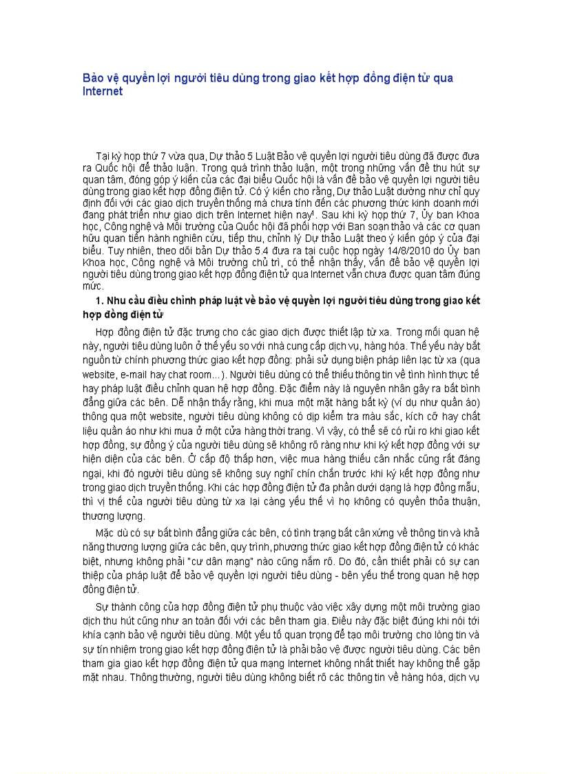 Bảo vệ quyền lợi người tiêu dùng trong giao kết hợp đồng điện tử qua Internet