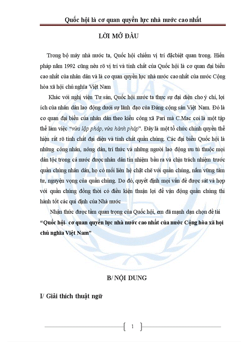 Quốc hội cơ quan quyền lực nhà nước cao nhất của nước Cộng hòa xã hộii chủ nghĩa Việt Nam