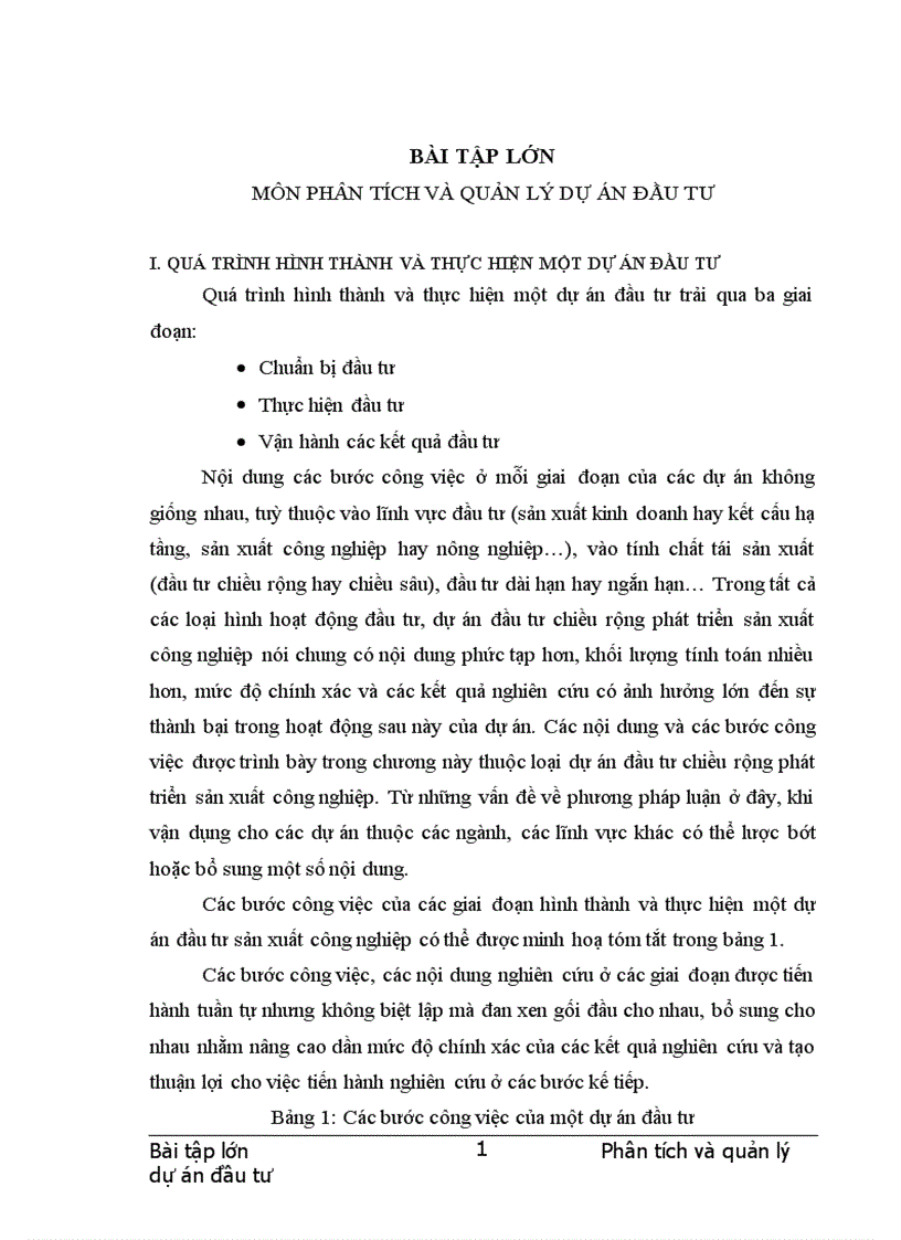 Quá trình hình thành và thực hiện một dự án đầu tư