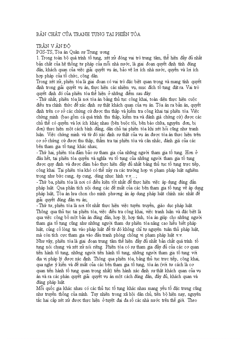 Bản chất của tranh tụng tại phiên tòa