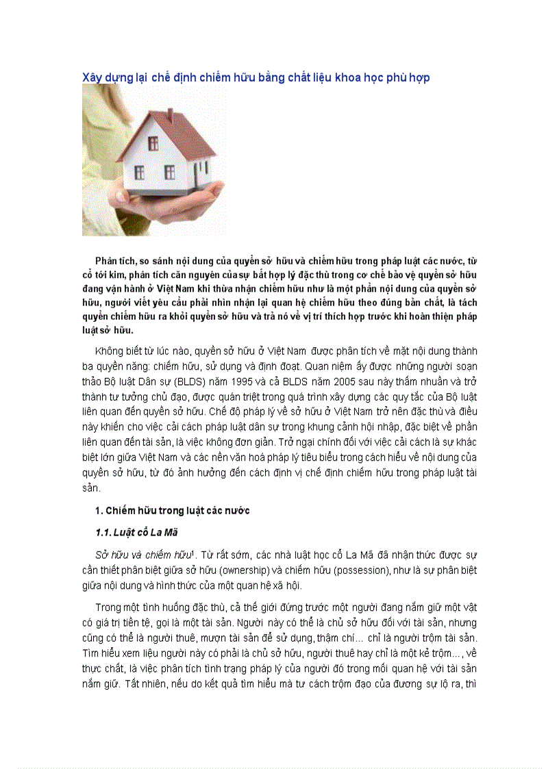 Xây dựng lại chế định chiếm hữu bằng chất liệu khoa học phù hợp