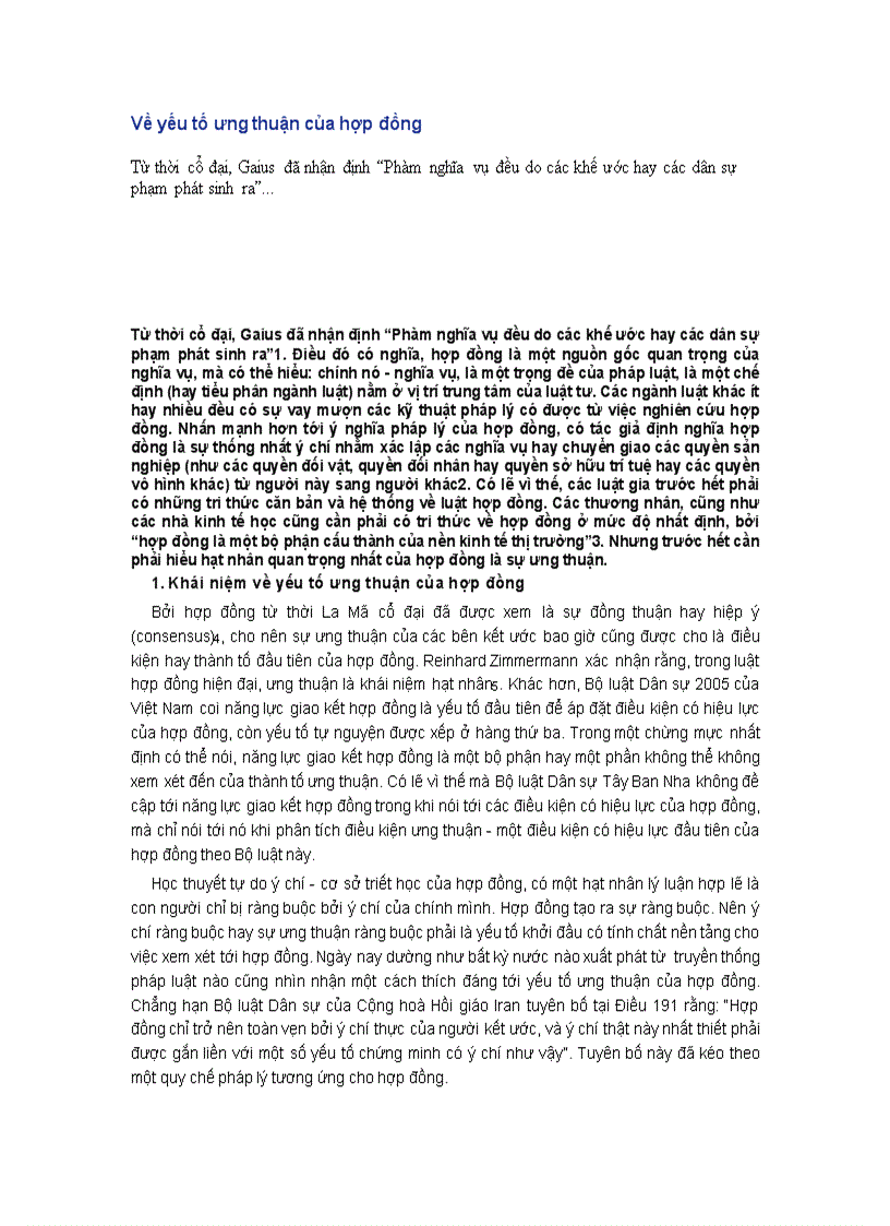 Về yếu tố ưng thuận của hợp đồng