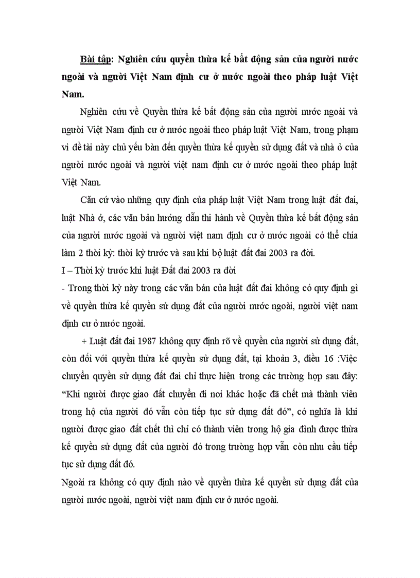 Nghiên cứu quyền thừa kế bất động sản của người nước ngoài và người Việt Nam định cư ở nước ngoài theo pháp luật Việt Nam