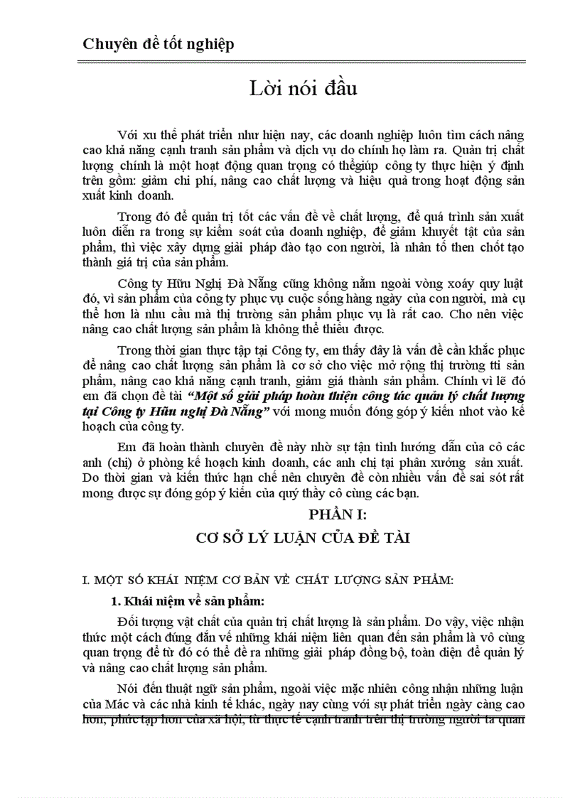 Một số giải pháp hoàn thiện công tác quản lý chất lượng tại công ty hữu nghị đà nẵng