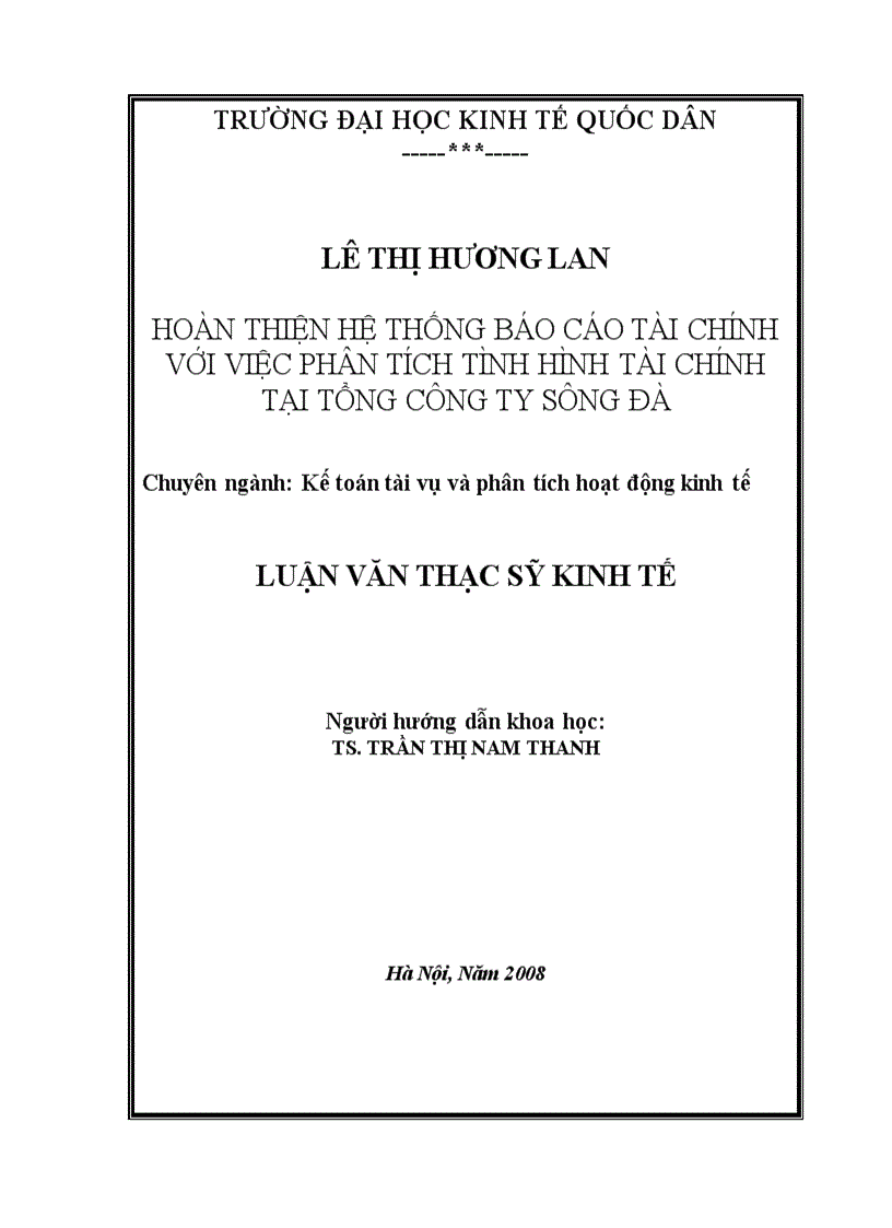 Hoàn thiện hệ thống báo cáo tài chính với việc phân tích tình hình tài chính tại Tổng Công Ty Sông Đà